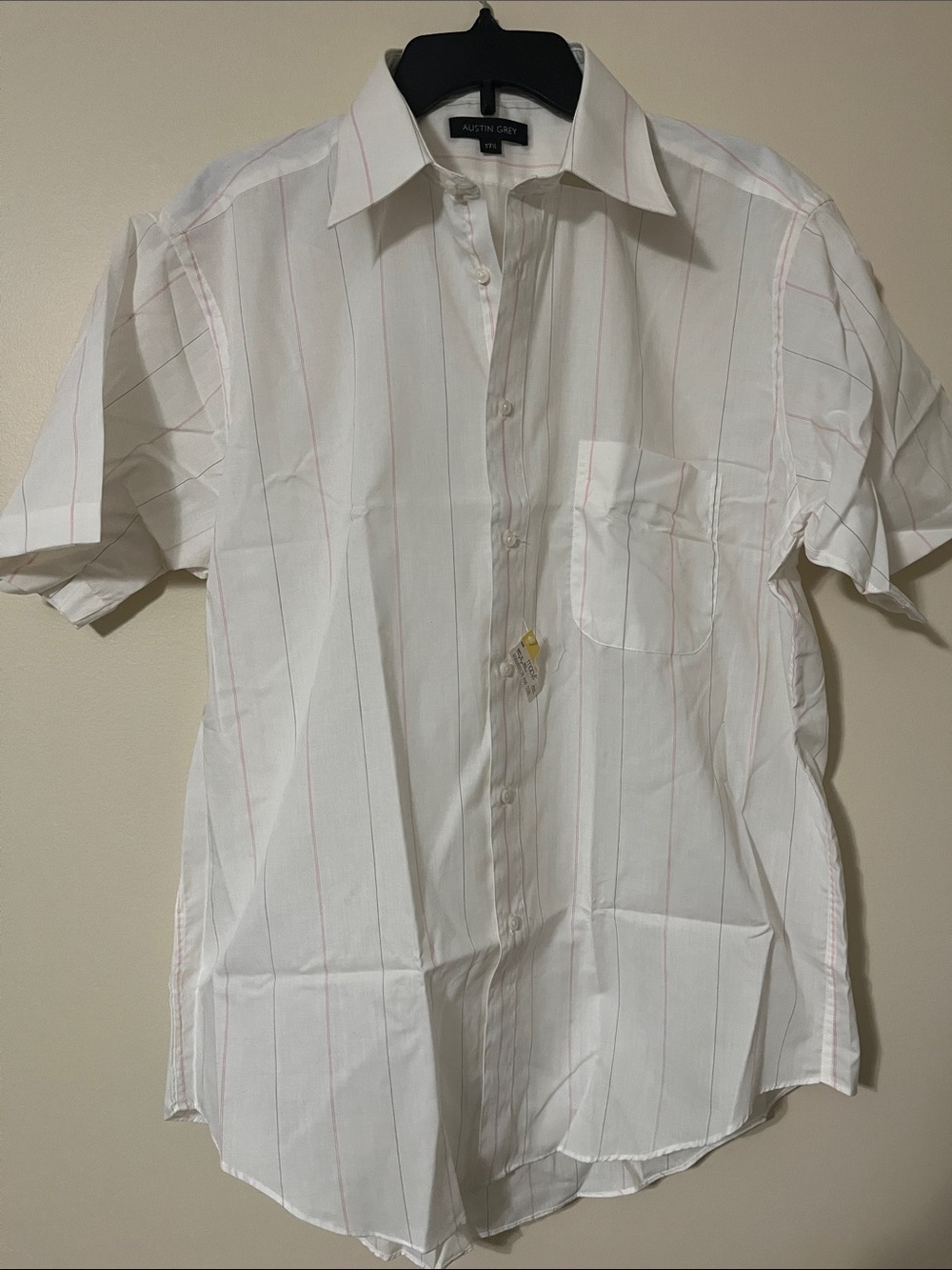 Austin Grey Off-white Short-Sleeve Button-Up fitted Shirt Pink & Gray Pinstripes